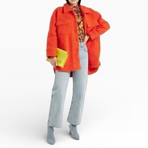 NWT Muubaa Portia Longline Faux Fur Shacket in Coral/Orange Size Small/4 (UK 8)